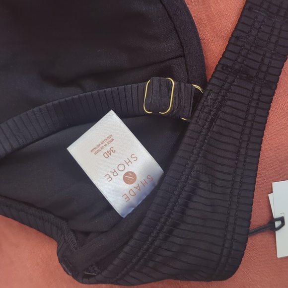 Women's Retro Ribbed Underwire Bikini Top Shade & Shore Black 34D NWT Black - Picture 8 of 8